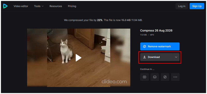 Download del file compresso del clip