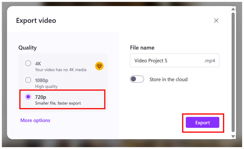 Clipchamp Quality Export