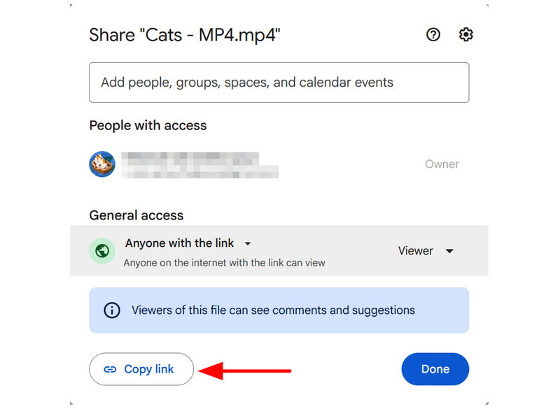 Copia il link di Google Drive