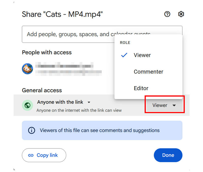 Ruolo di condivisione file di Google Drive