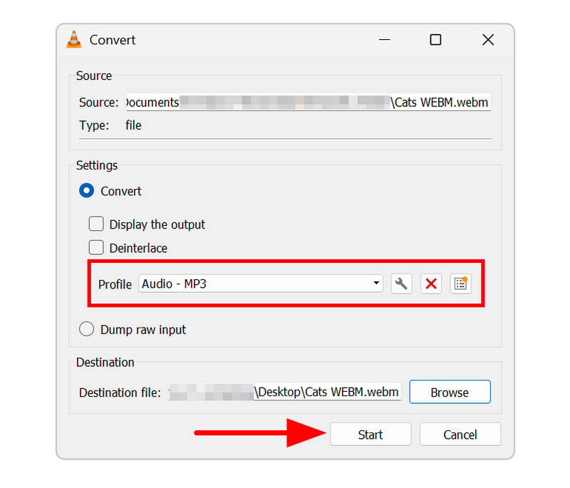 VLC Media Player Profilo multimediale Avvia