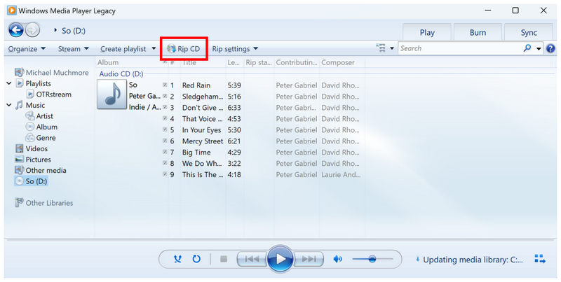 Windows Media Player Rip CD