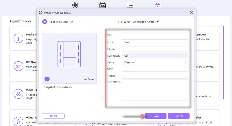 Metadaten-Editor-Panel