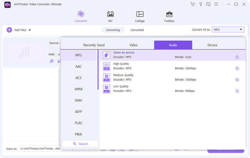 Imposta il formato di output per M4r