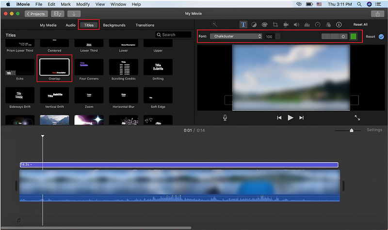 Lägg till textvattenstämpel till video på Mac iMovie