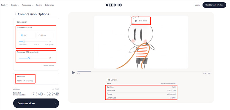 Komprimer video online med VEED.IO