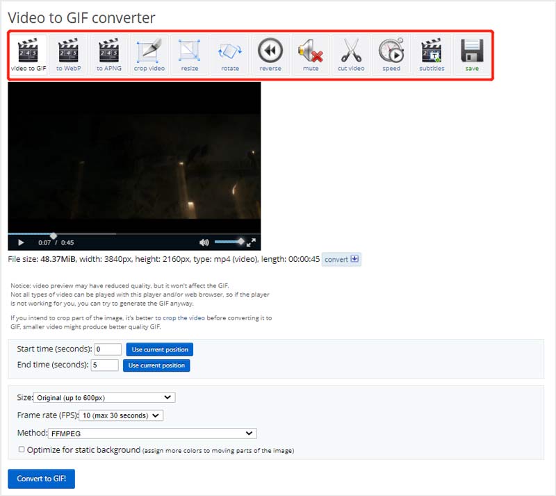 Convert MP4 Video to GIF Ezgif