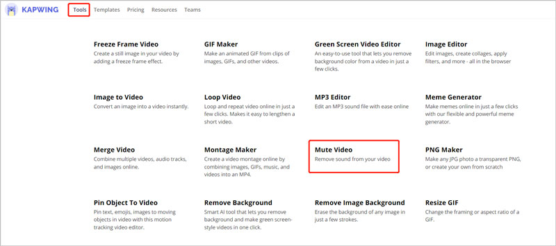 Інструменти Kapwing Mute Video'