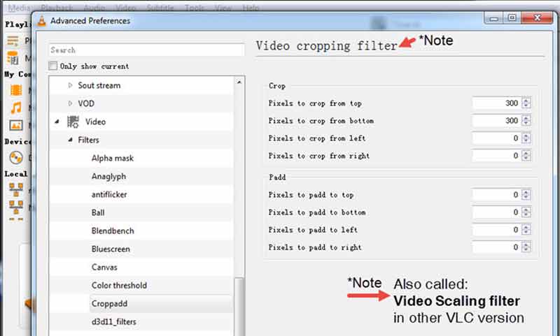 VLC Crop Settings