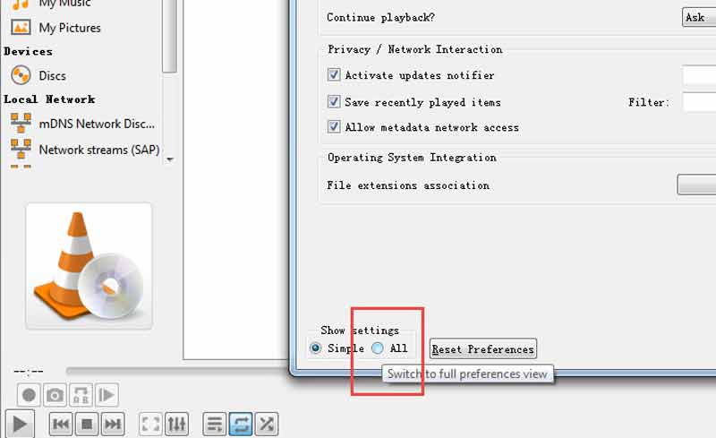 VLC View All Settings