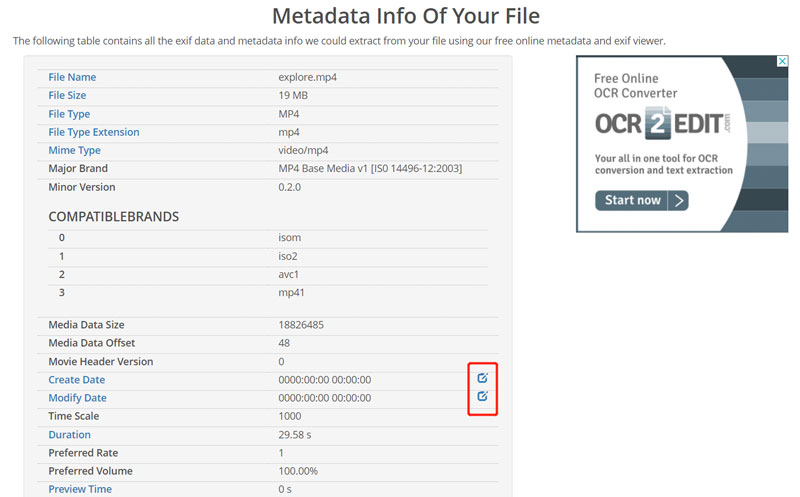 Edite metadatos de archivos de video en línea usando Metadata2Go