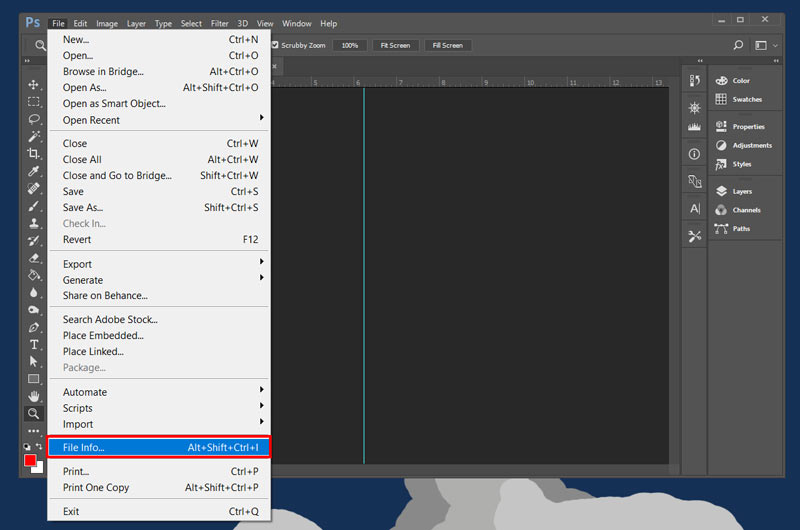 Opción de información de archivo de Photoshop