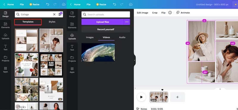 Modello per collage video Canva