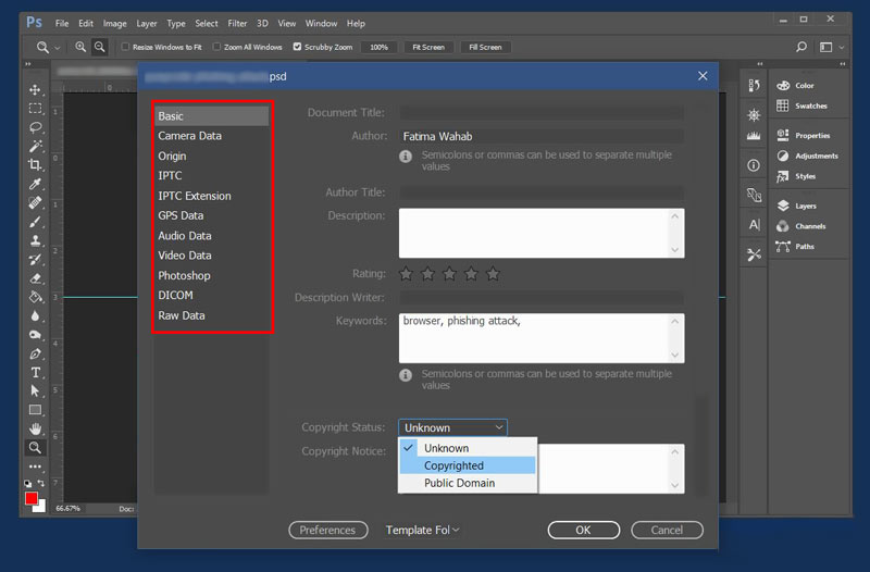 View Metadata in Photoshop