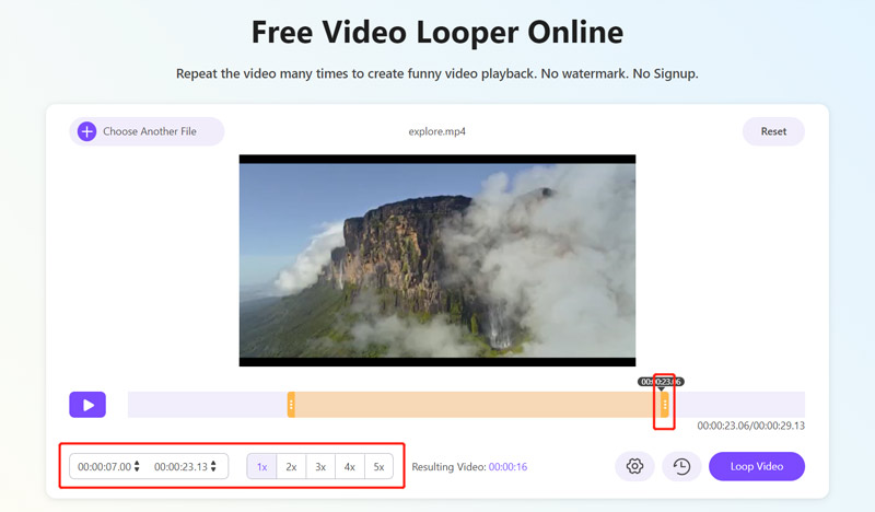 Impostazioni di output personalizzate del video in loop