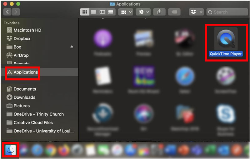 قم بتشغيل Quicktime Player على نظام Mac من Finder