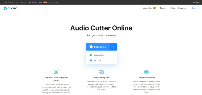 Онлайн MP3 Cutter Clideo