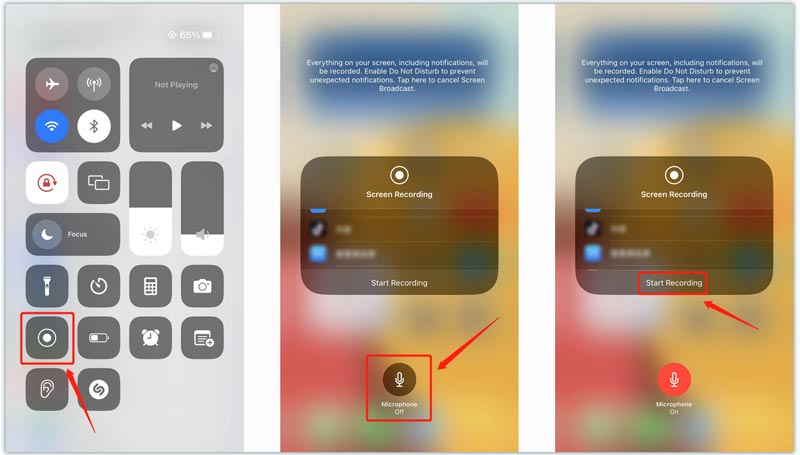 Grabación de pantalla en iPhone 13 Encienda el micrófono