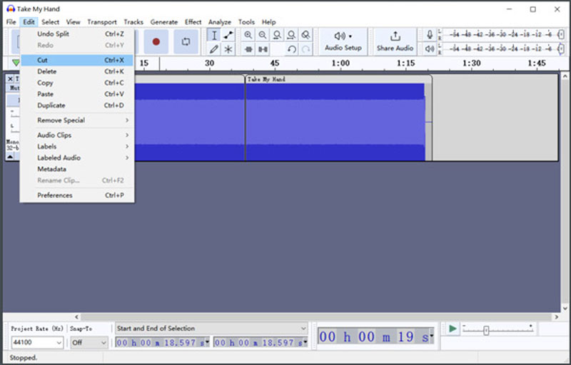 Обрезать файл MP3 в Audacity