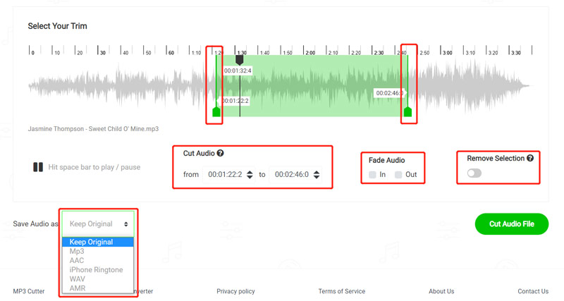 Couper des MP3 en ligne à l'aide de MP3Cutter.com