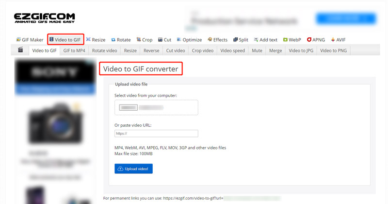 Convertisseur vidéo Ezgif en GIF