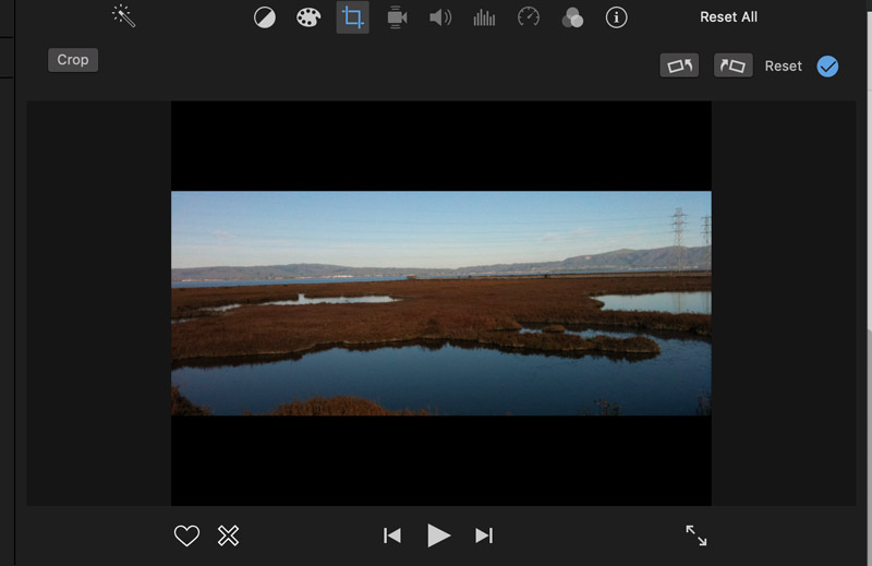 Alterar proporção de aspecto concluída no iMovie Mac