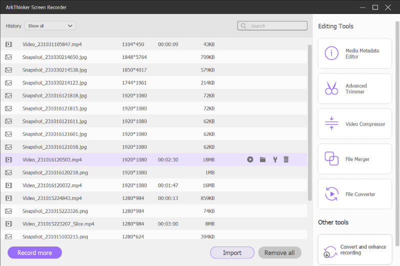 Arkthinker Screen Recorder の編集ツール