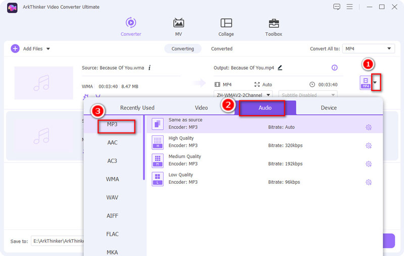 Converti audio in MP3