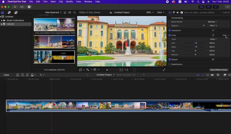 Przytnij wideo w Final Cut Pro z parametrem