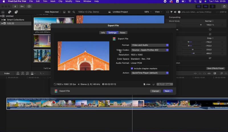 تصدير الفيديو على Final Cut Pro