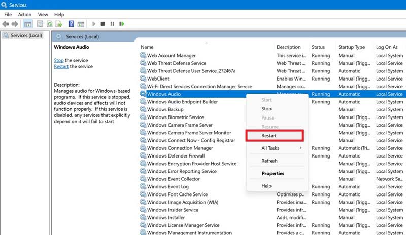 Κάντε επανεκκίνηση των Windows Audio Services