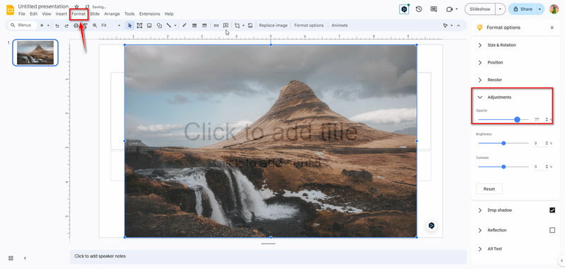 Passen Sie die Bildopazität in Google Slides an