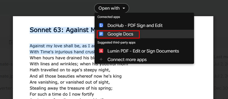 Abra a marca d'água do PDF no Google Docs