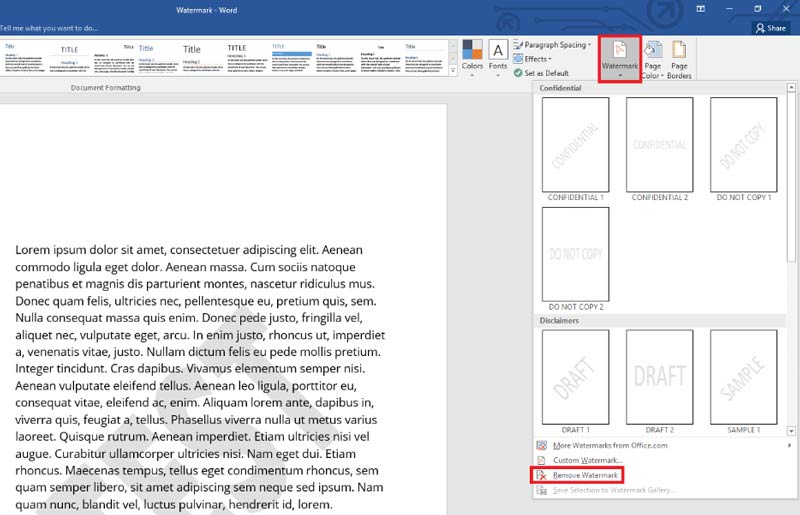 Microsoft Word の透かしを削除する