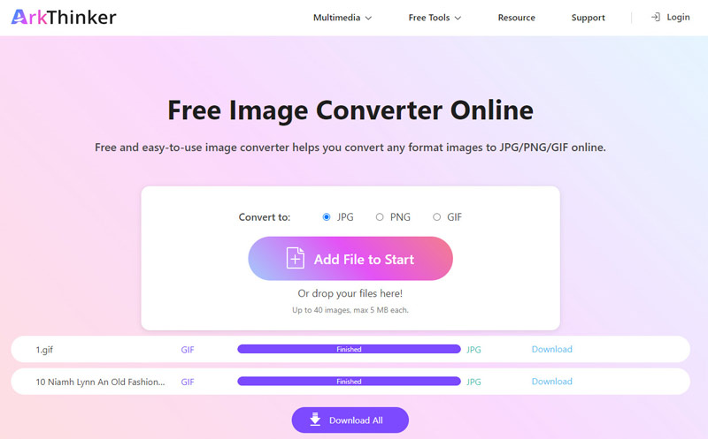 Arkthinker GIF를 JPG 온라인으로 변환