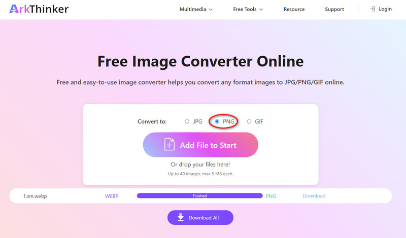 Converti WEBP in PNG online