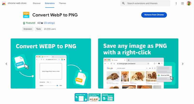 Ladda ner WEBP till PNG via plugin