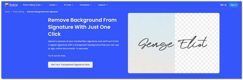 Eliminador de fondo de Fotor para firma electrónica
