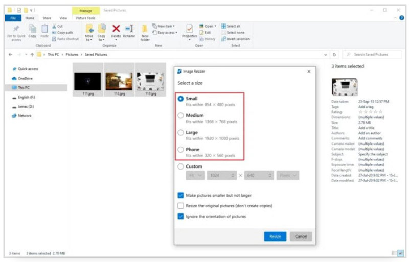 Redimensionner l'image sur Windows Image Resizer