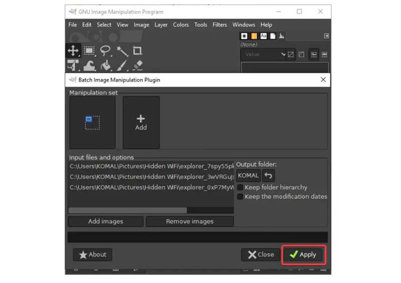 Enregistrer des images redimensionnées par lots dans Gimp