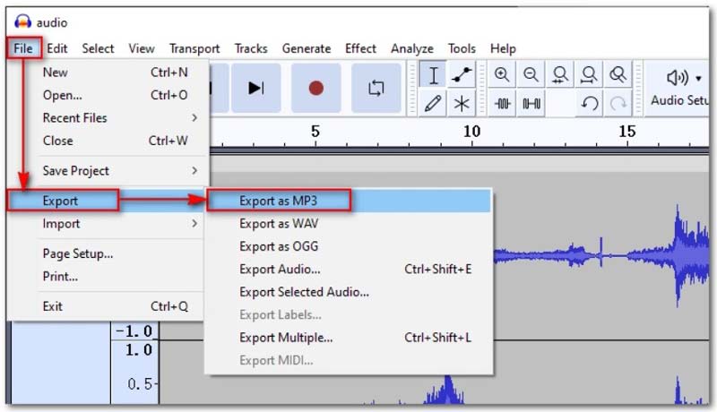 Audacity تصدير WAV إلى MP3