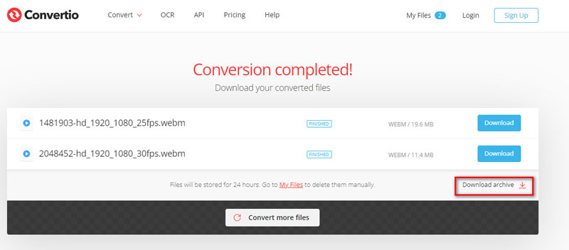 Convertir WebM en MP4 dans Convertio