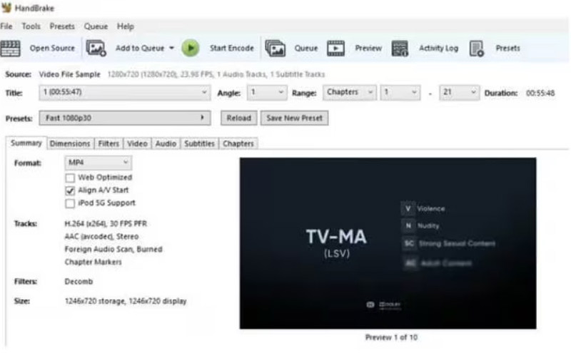 Convertidor de WebM a MP4 de Handbrake