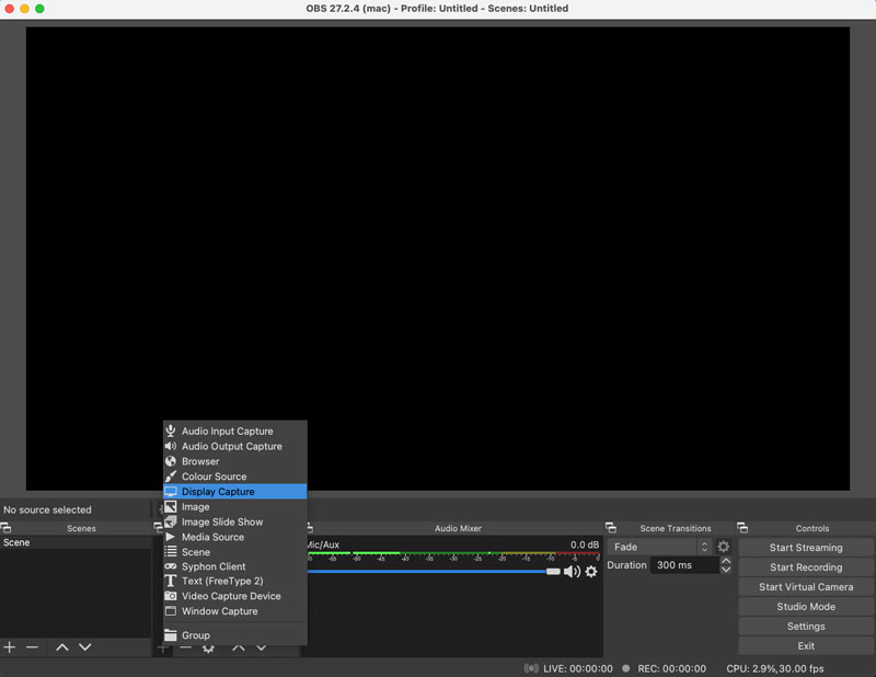 Select Display Capture in OBS