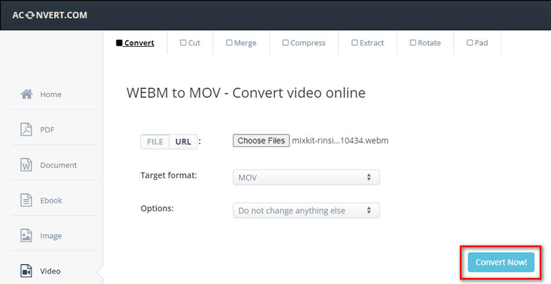 Aconvert Convertir MOV WEBM