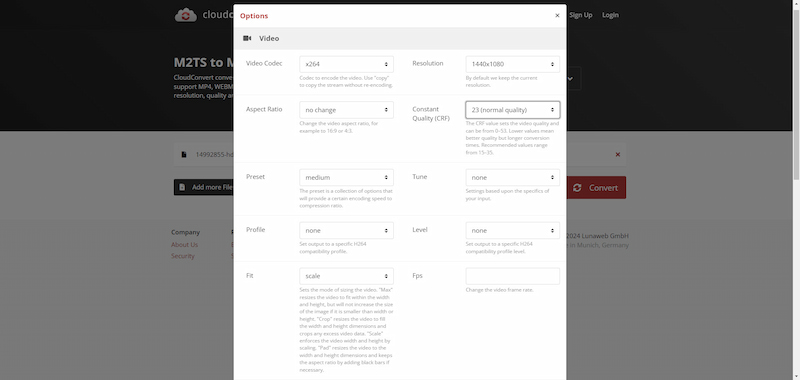 Cloudconvert Adjust Details