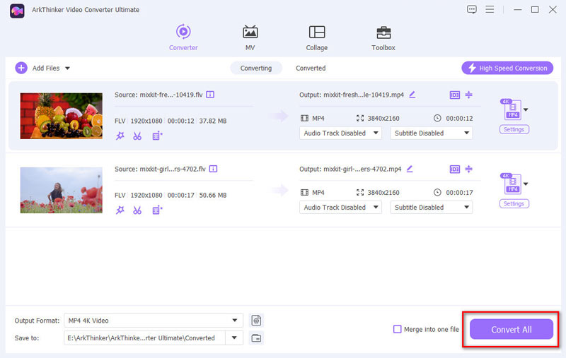 Convert FLV to MP4 in Arkthinker