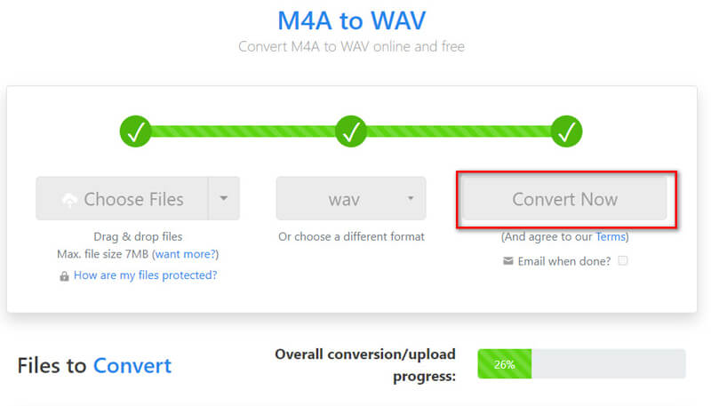 تحويل M4A إلى WAV في Zamzar