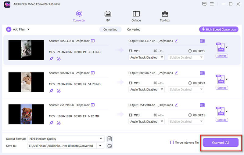 Convert MOV to MP3 in Arkthinker