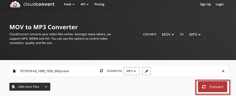 Convert MOV to MP3 in Cloudconvert